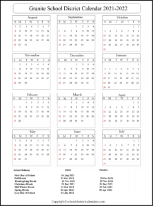 Granite School District Calendar 2021-2022