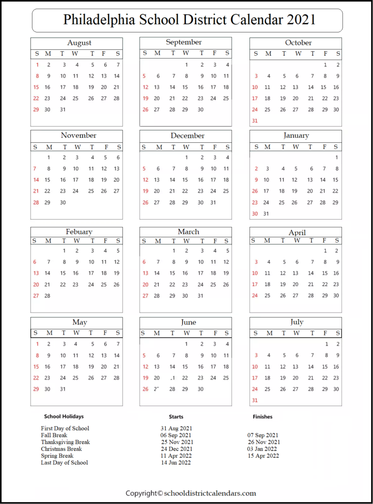 Philadelphia School District Calendar 2021 School District Calendars