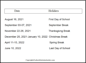 Los Angeles Unified County School District Proposed Calendar 2021-2022