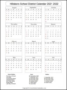 Hillsboro School District Calendar 2021 2022