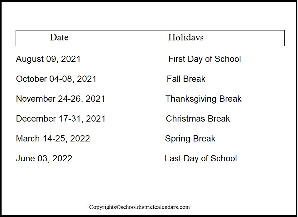 Washoe County School District Proposed Calendar 2021-2022