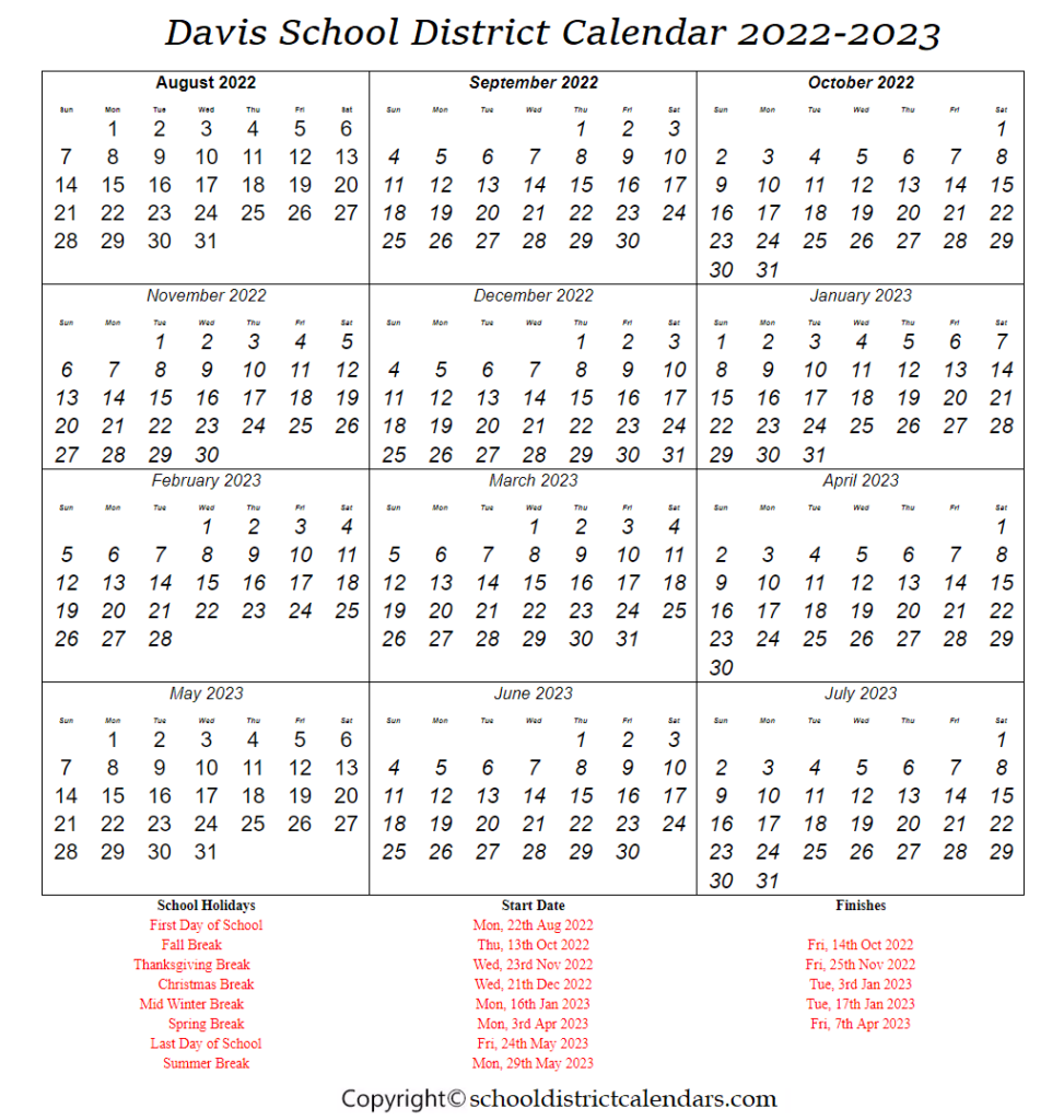 Davis School District Calendar Holidays 20222023 School District Calendars