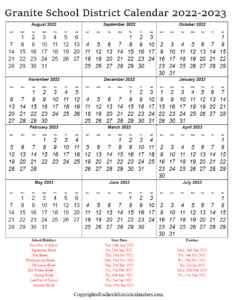 Granite School District Calendar Holidays 2022-2023