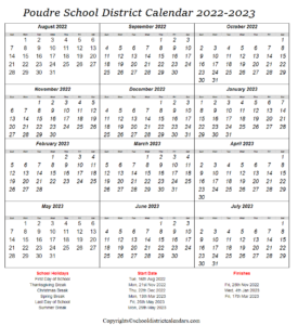 Poudre School District Calendar 2022-2023