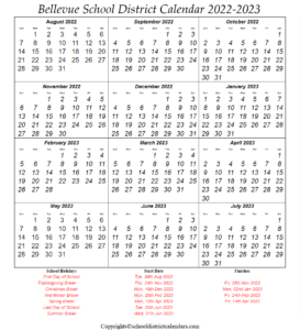 Bellevue School District, Washington Calendar Holidays 2022-2023