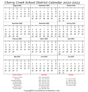 Cherry Creek School District Calendar 2022-2023