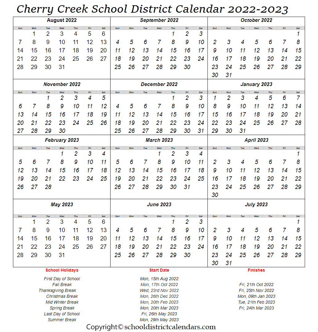 Cherry Creek School District 2022 2023 Holidays Calendar
