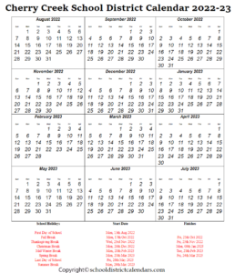 Cherry Creek School District, Colorado Calendar Holidays 2022-2023