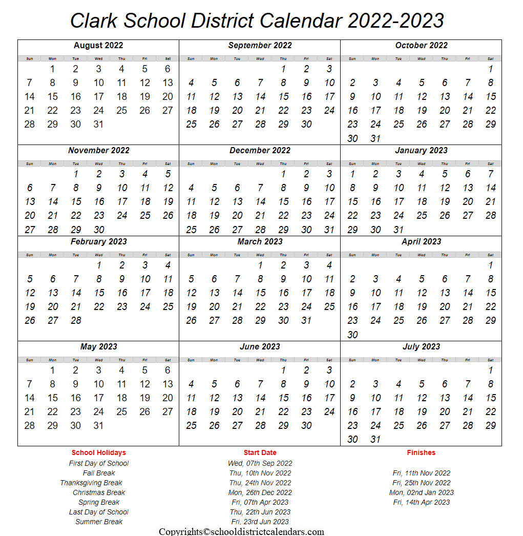 Clark School District Calendar 2022 2023 With Holidays In PDF Clark School District Calendar 2022 2023 With Holidays In PDF