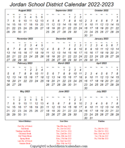 Jordan School District Calendar 2022-2023