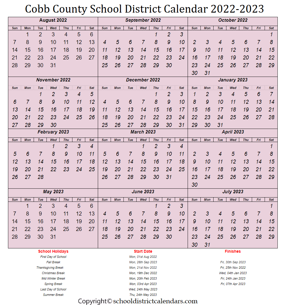 Cobb County Calendar 2022 23 Customize And Print