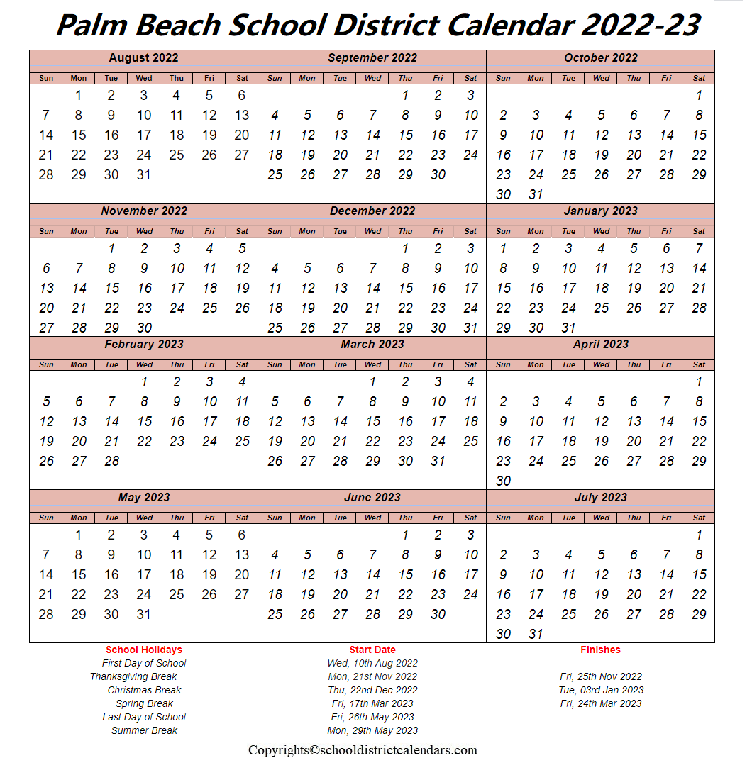 Palm Beach School District Calendar 2022-2023