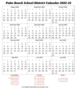 Palm Beach School District, Florida Calendar Holidays 2022-2023