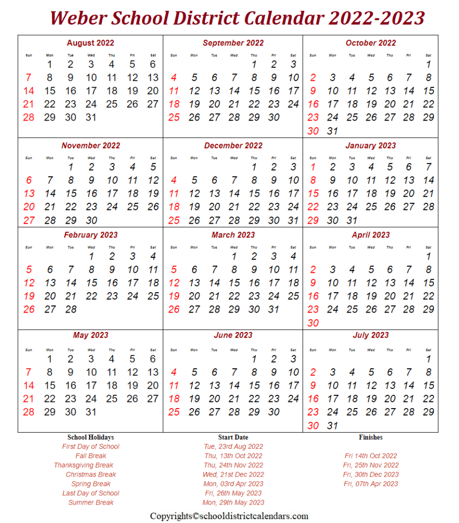 Weber School District Calendar 20222023 Holidays