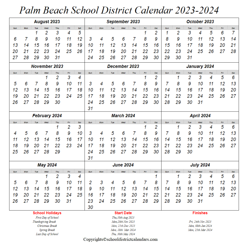 Palm Beach School District Calendar 2023 2024 School District Calendars