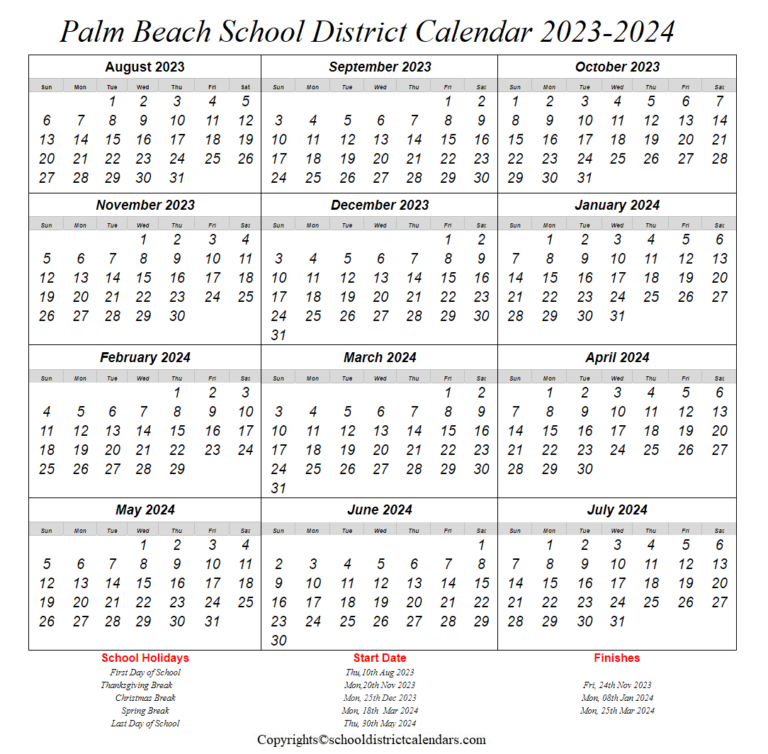 Palm Beach School District Calendar 2023 2024 School District Calendars