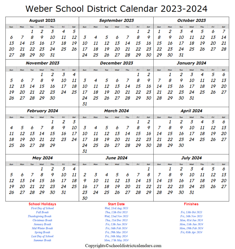 Weber School District Calendar 2023-2024 School District Calendars