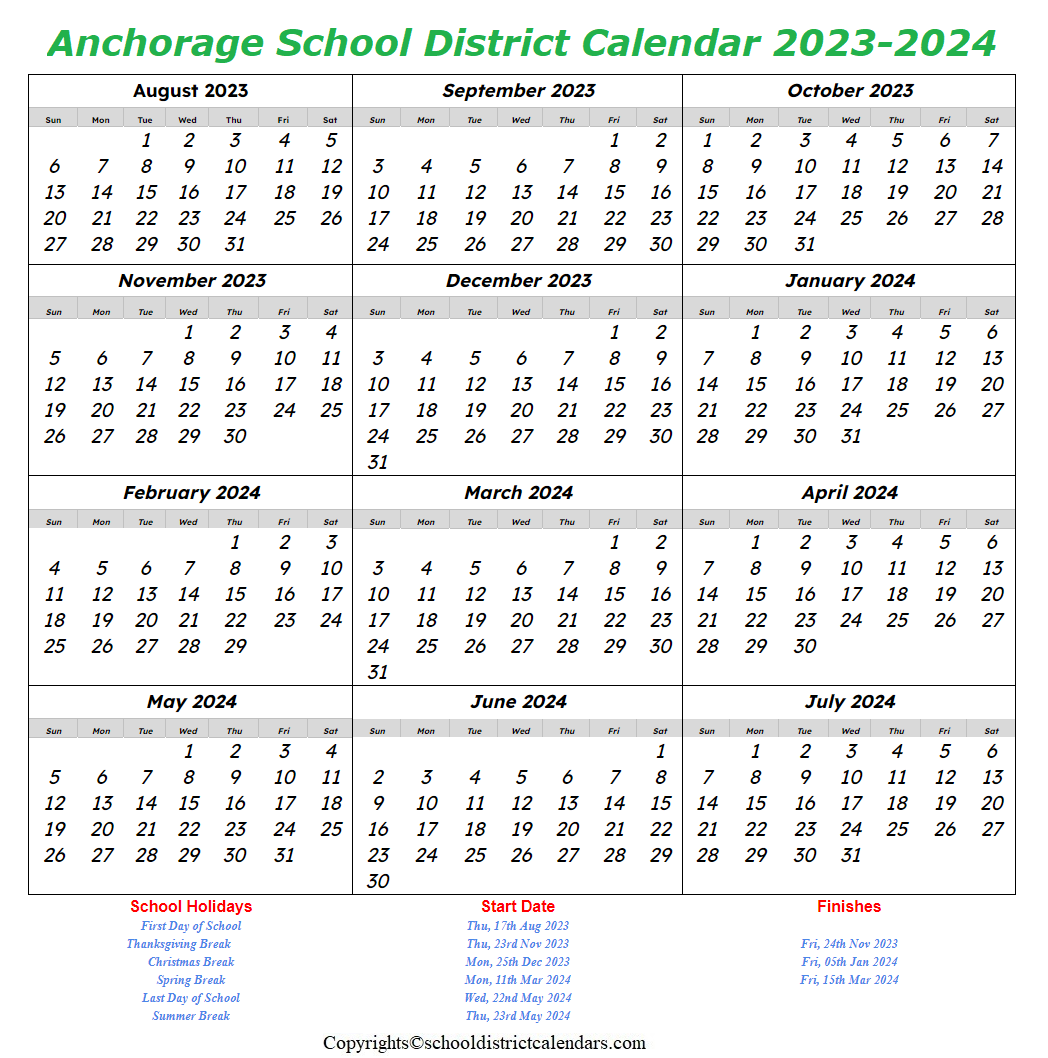 Anchorage School District Calendar 2023-2024