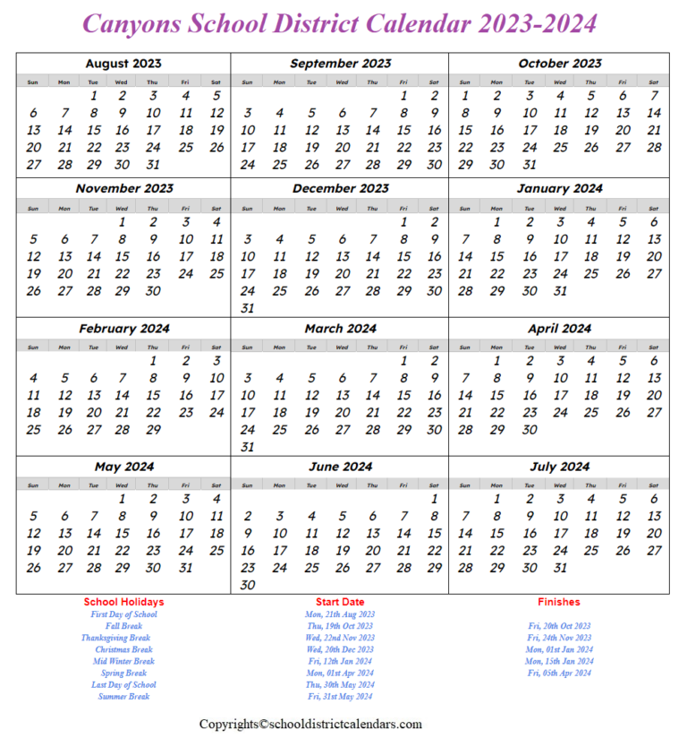 Canyons School District Calendar 2023 2024 School District Calendars Canyons School District Calendar 2023 2024 School District Calendars