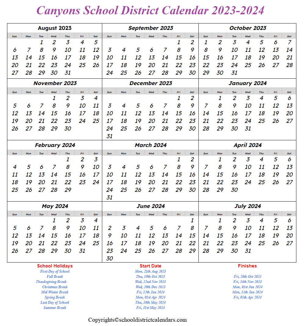 Canyons School District Calendar 2023-2024
