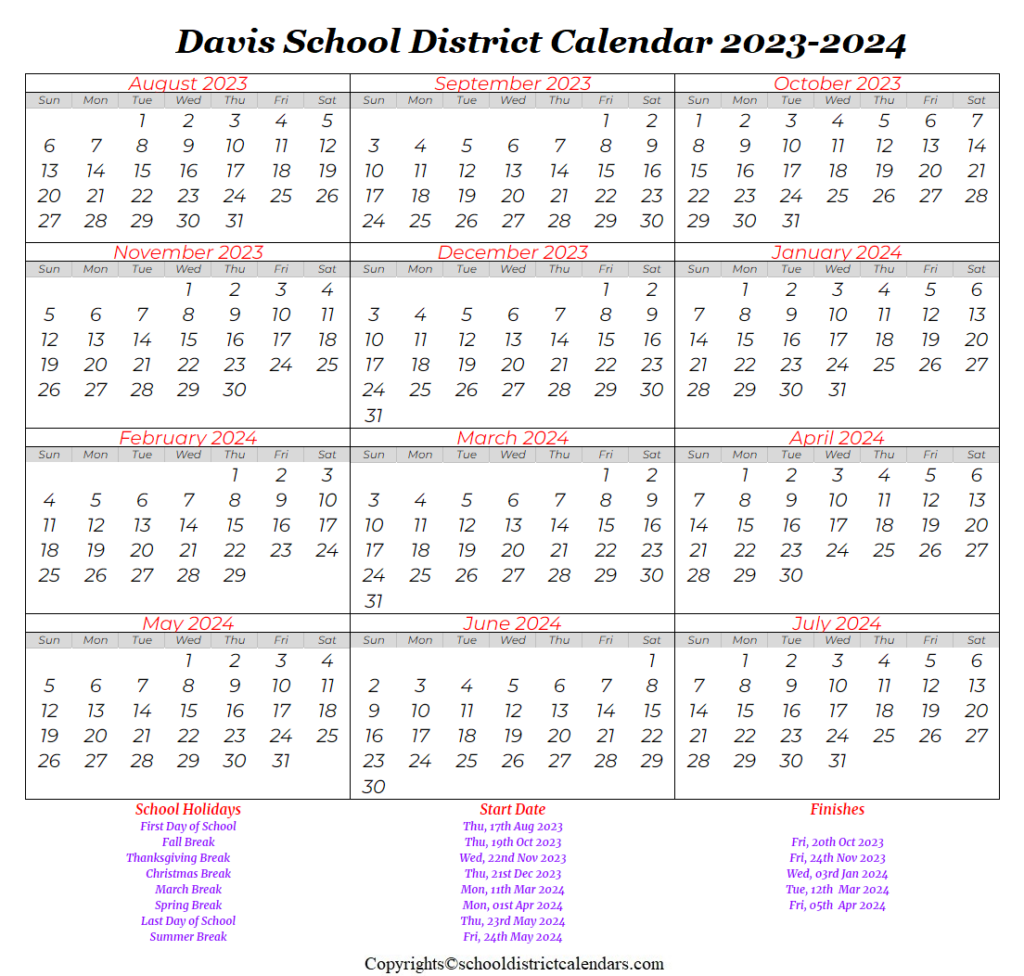 Davis School District Calendar Holidays 2023-2024 School District Calendars