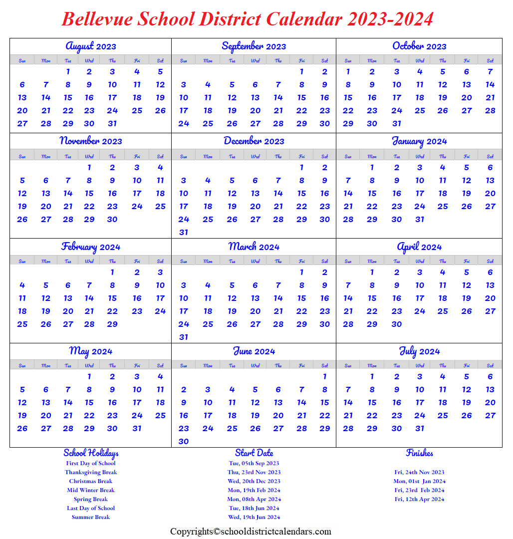 Bellevue School District Calendar 2023-2024