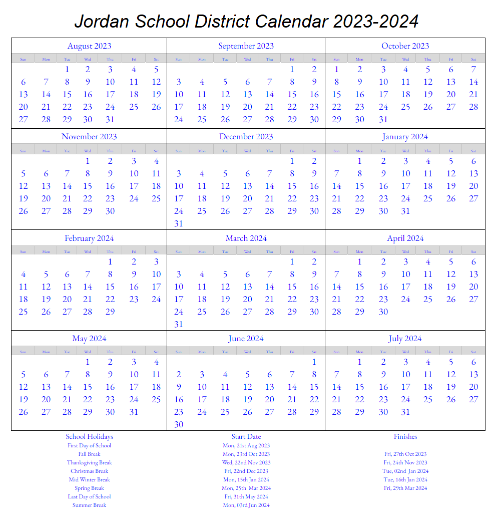 Jordan School District Calendar 2023 2024 School District Calendars