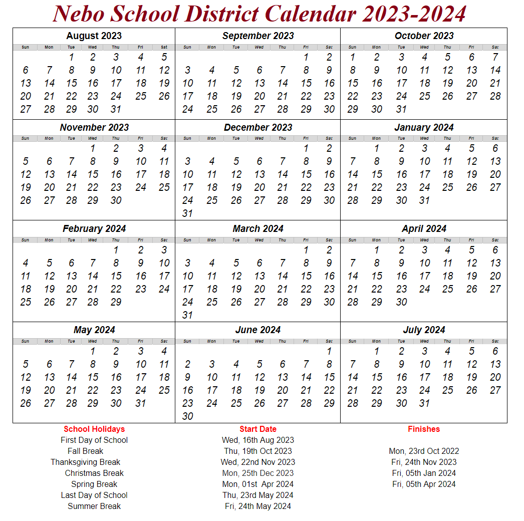 Nebo School District Calendar 2023-2024