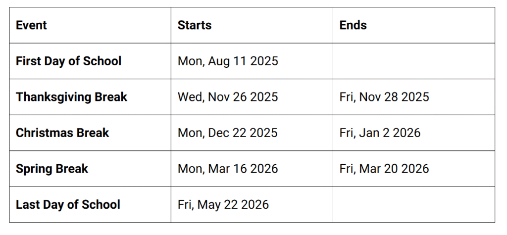 Clark School District Calendar 2025-2026 | School District Calendars