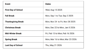 Olathe School District Holidays Calendar 2025-2026