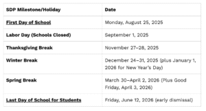 Philadelphia County School District Proposed Calendar 2025-2026