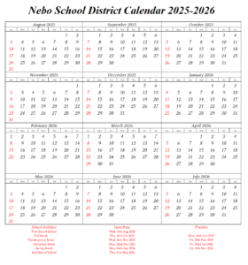 Nebo School District Calendar 2025-2026