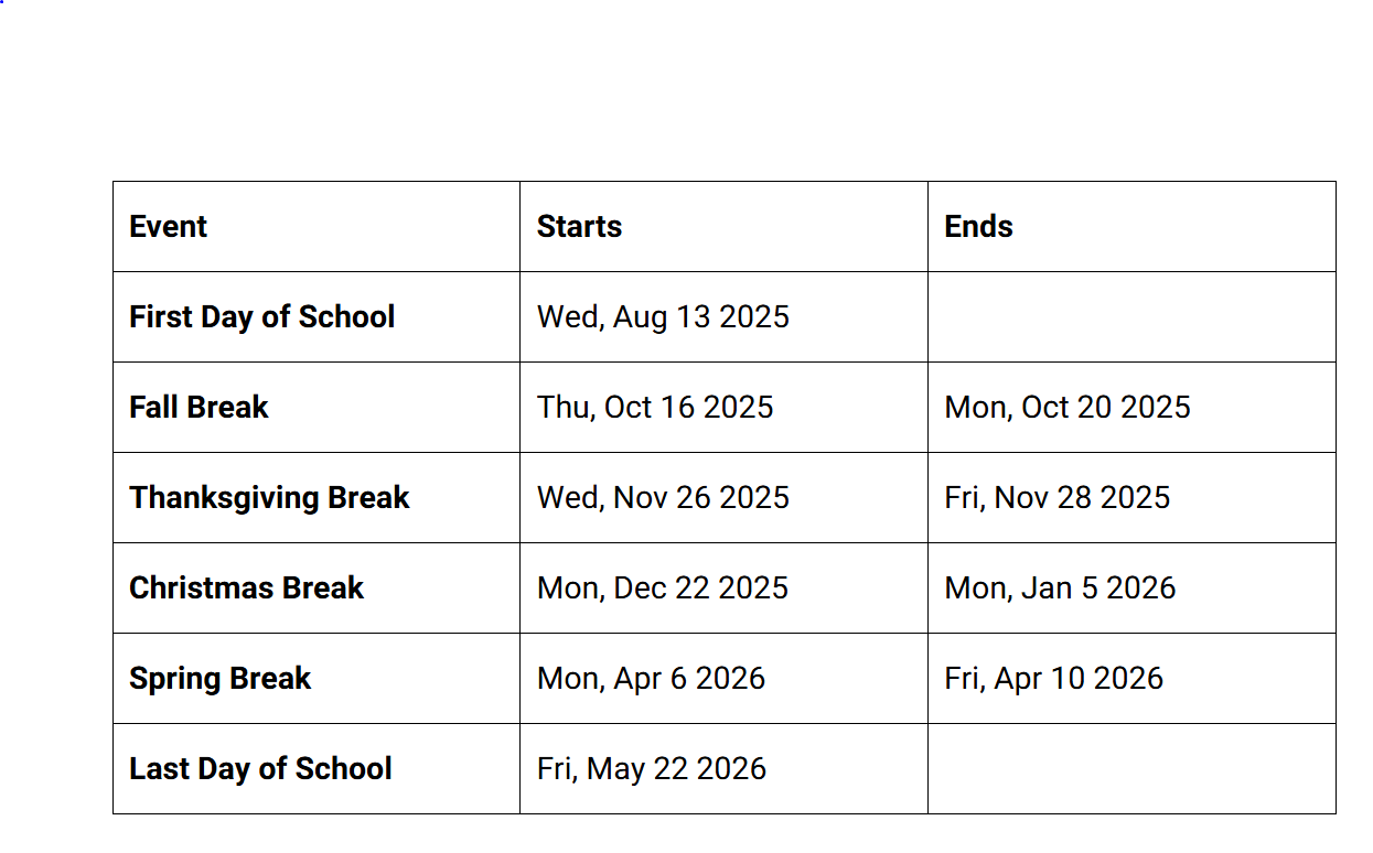 Alpine County School District Proposed Calendar 2025-2026