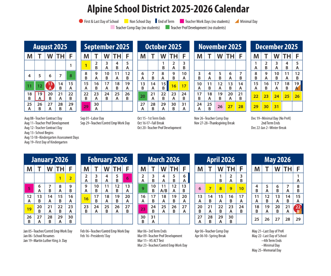 Alpine School District Calendar 2025-2026