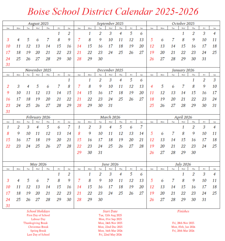 Boise School District Calendar 2025-2026 School District Calendars