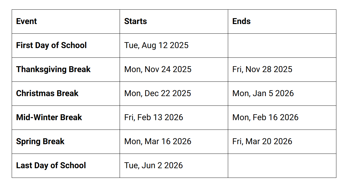Fremont Unified School District 2025-26 Calendar