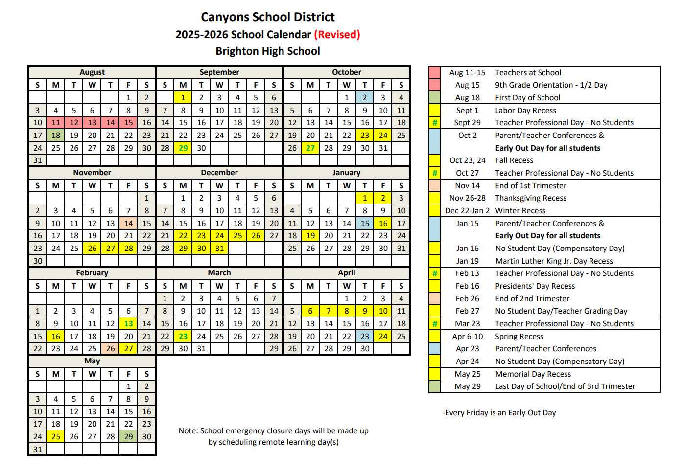 Canyons School District Calendar 2025-2026