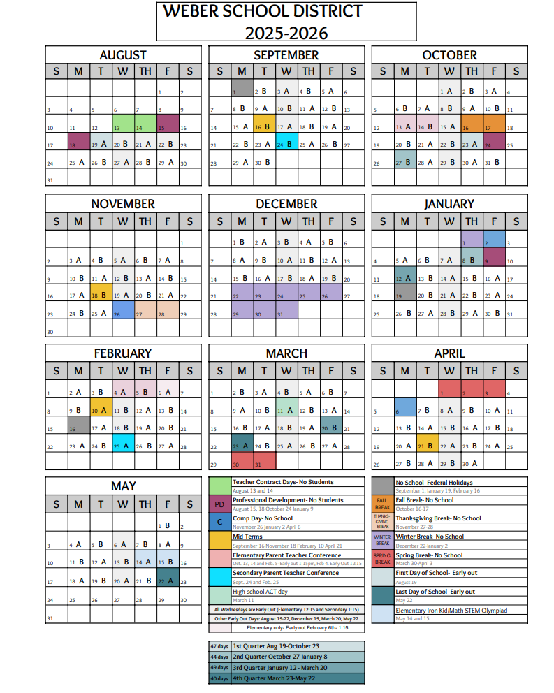 Weber School District Calendar 2025-2026