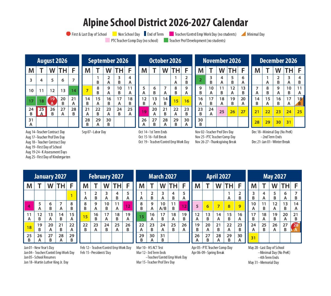 Alpine County School District Proposed Calendar 2026-2027