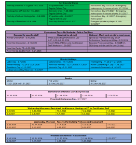 Bellevue School District Calendar Holidays 2026-27