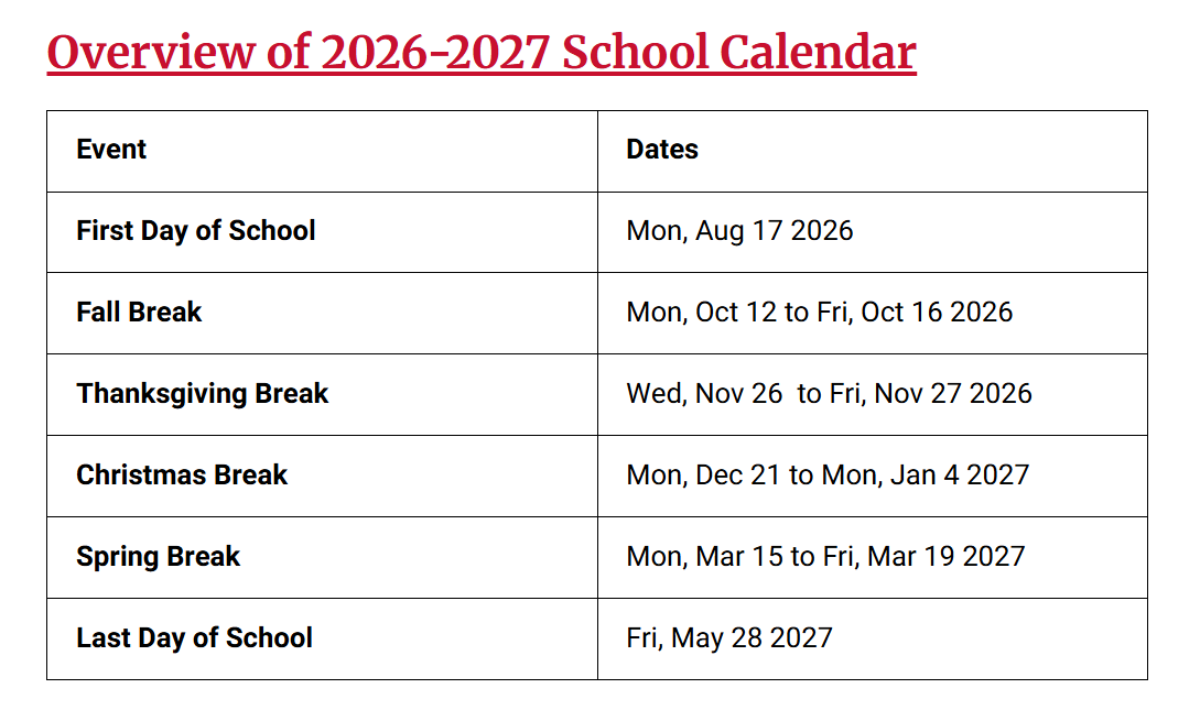 Cherry Creek County School District Proposed Calendar 2026-2027