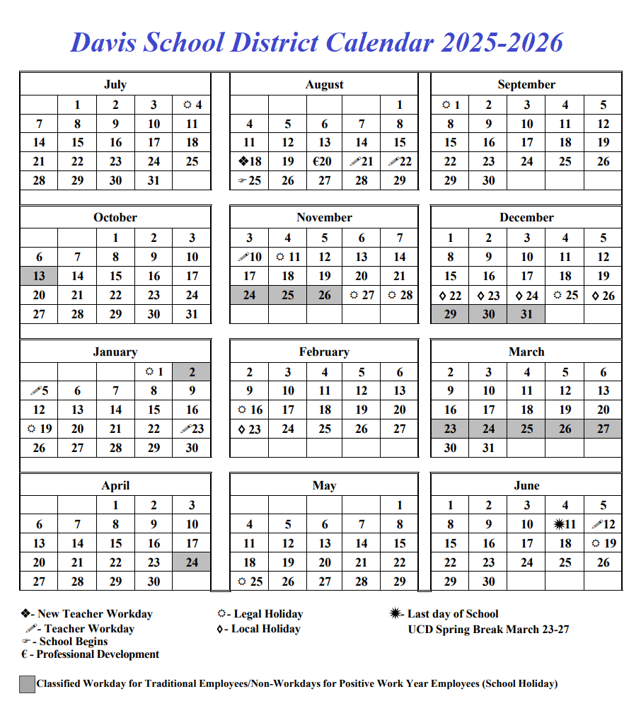 Davis School District Calendar 2025-2026