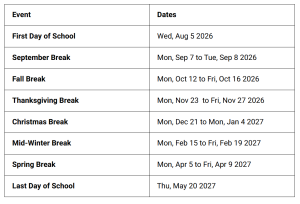 Douglas School District Holidays 2026-2027 Calendar