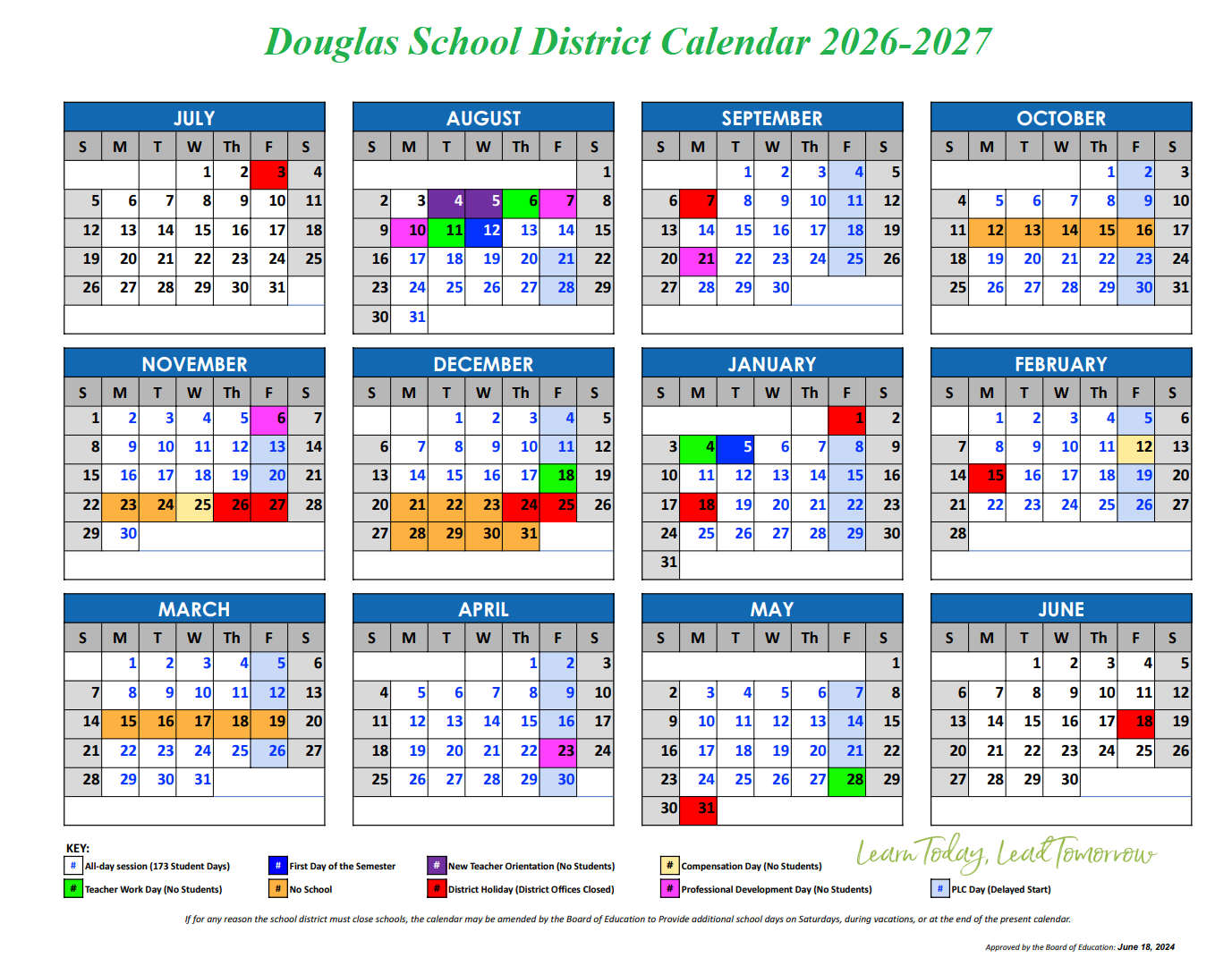 Douglas County School District Proposed Calendar 2026-2027