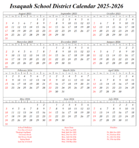 Issaquah School District Calendar 2025-2026