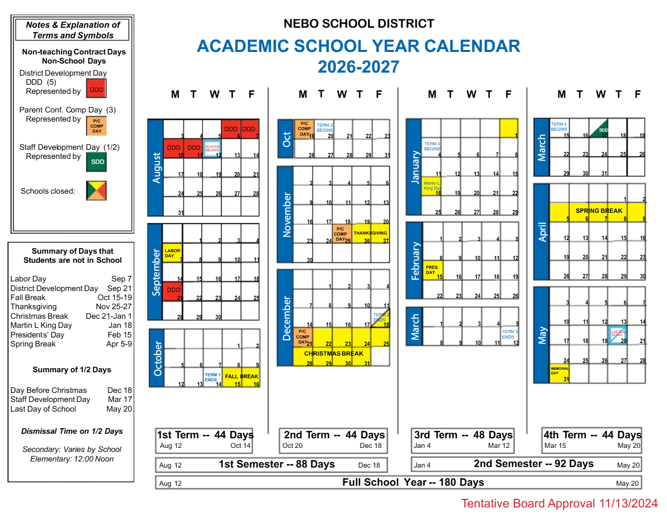 Nebo School District Calendar 2026-2027