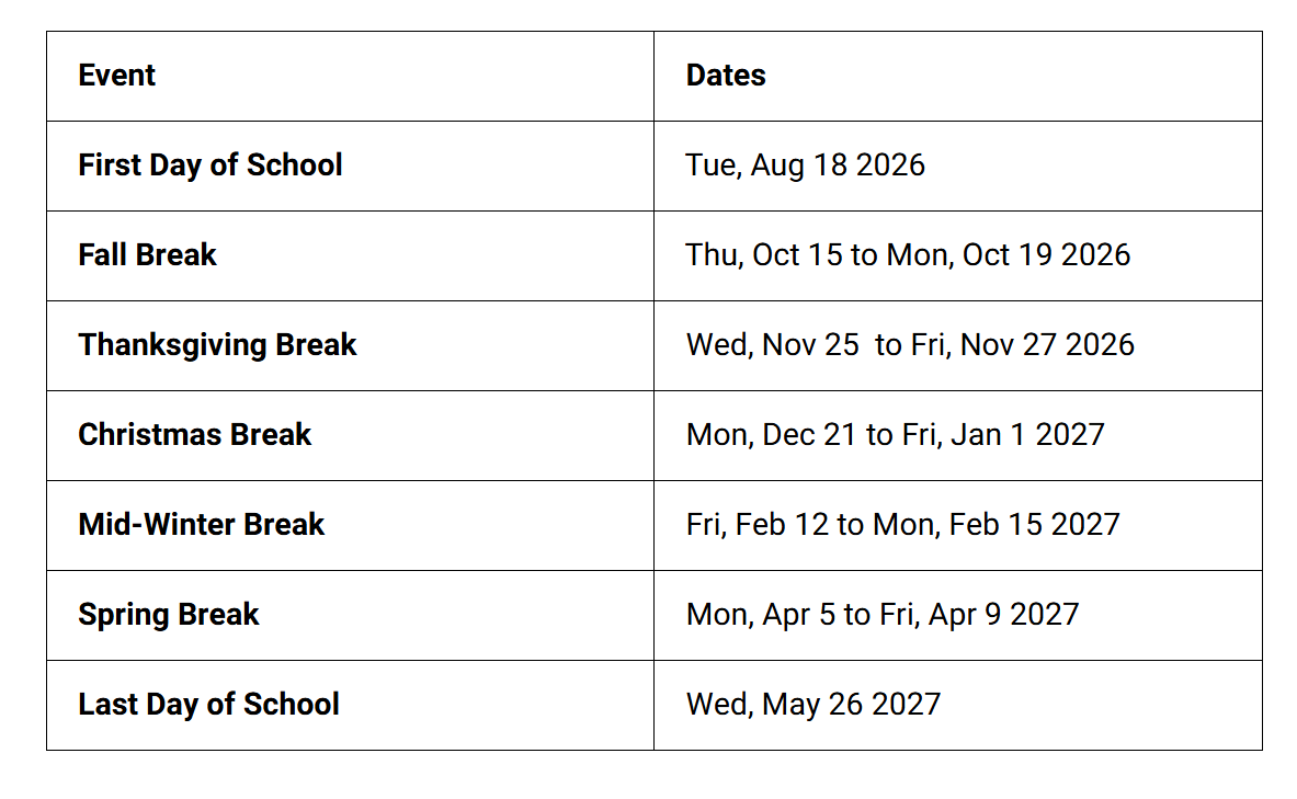 Nebo School District Holidays Calendar 2026-2027