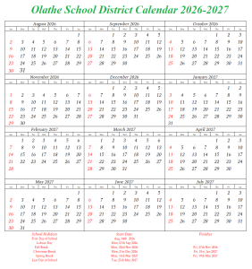 Olathe School District Calendar 2026-2027