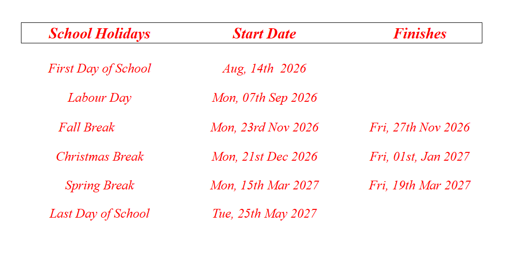 Olathe School District, Kansas Calendar Holidays 2026-2027