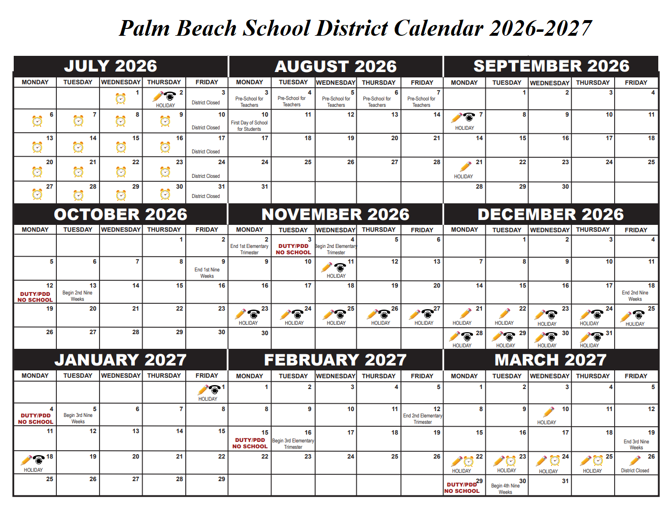 Palm Beach School District Calendar 2026-2027